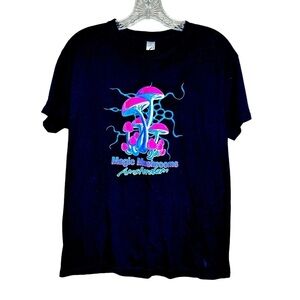 Magic Mushrooms Amsterdam Black Graphic T-Shirt Short Sleeve Womens Size M